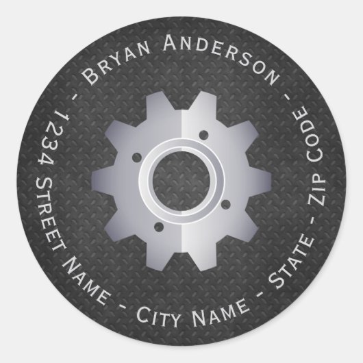 金属 – ギア整備士差出人住所ラベル ラウンドシール (正面)