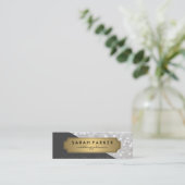 金属《写真》ぼけ味ラベルフェイク付きスパークル金ゴールド スキニー名刺 (スタンド正面)