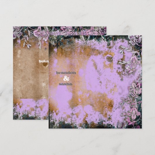 金属GC |の魅惑的に素朴な紫色の花 招待状 (正面/裏面)