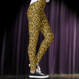 金工刺繍糸 – 金ゴールドオンブラック華美 レギンス