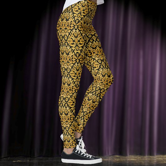 金工刺繍糸 – 金ゴールドオンブラック華美 レギンス