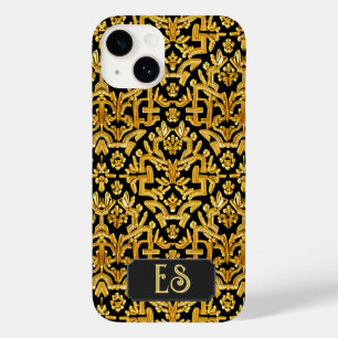 金工刺繍 – 金ゴールドオンブラックダマスクカスタム Case-Mate iPhone 14ケース