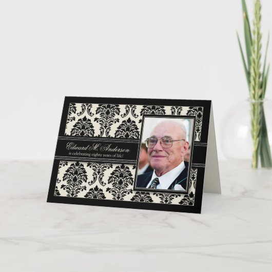 金年のダマスク織のバースデー・カードの招待(黒) 招待状 (正面)