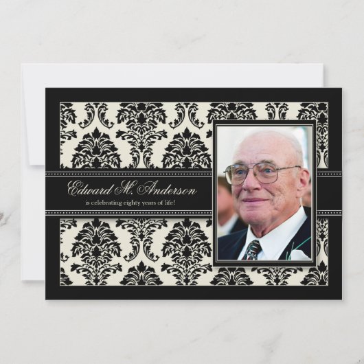 金年のダマスク織の誕生会の招待(黒) 招待状 (正面)