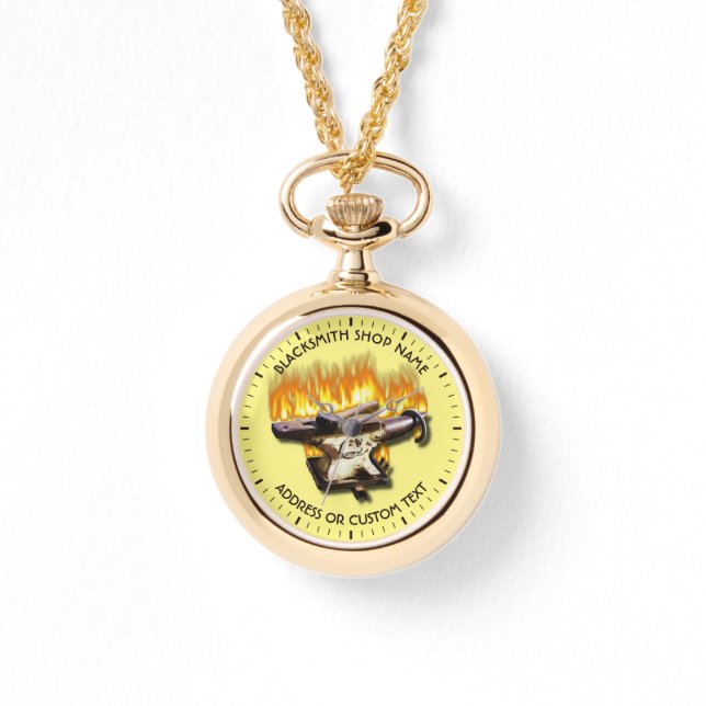 金床とハンマーを火に入れた鍛冶屋 腕時計 (正面)