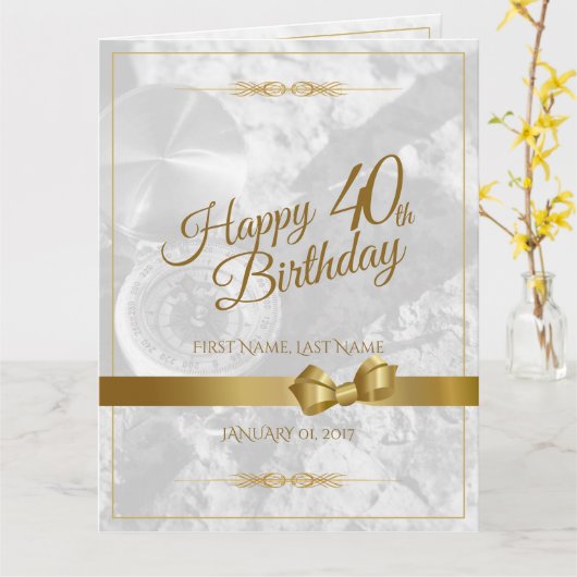 金弓で40歳の誕生日を祝う カード (黄色い花)