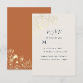 金彩フラワーモチーフの結婚式RSVPカード 出欠カード