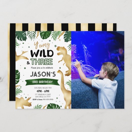 金恐竜の誕生日パーティーの写真 招待状 (正面/裏面)