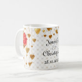 金愛ハートおよびばら色の結婚式 コーヒーマグカップ (正面左)
