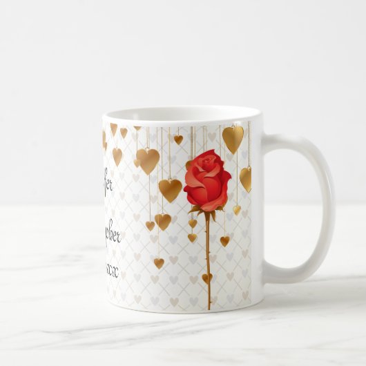 金愛ハートおよびばら色の結婚式 コーヒーマグカップ (右)