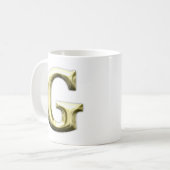 金手紙Gの光沢がある金ゴールドのアルファベット コーヒーマグカップ (正面左)