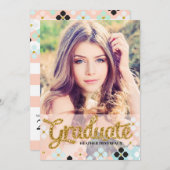 金擬似グリッターの年長の写真の卒業 招待状 (正面/裏面)