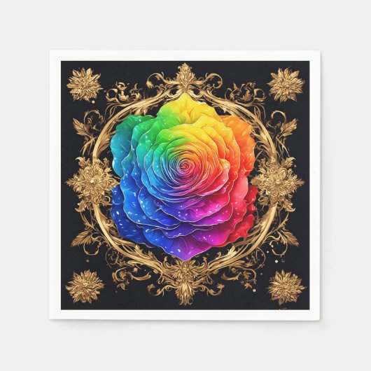 金数々のの花飾り付き色華美バラ スタンダードカクテルナプキン (正面)