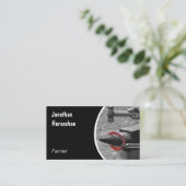 金敷で槌で打たれる赤い蹄鉄 名刺 (スタンド正面)