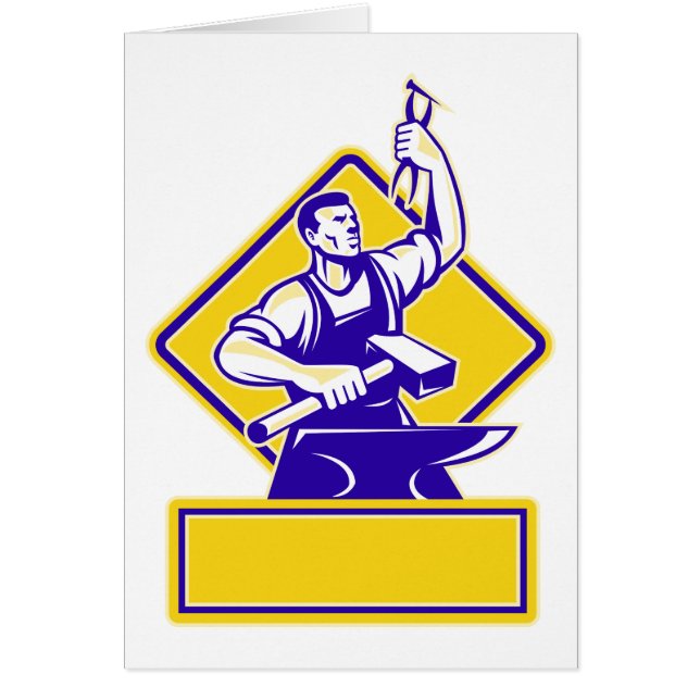 金敷のレトロのハンマーを握っている鍛治屋 (正面)