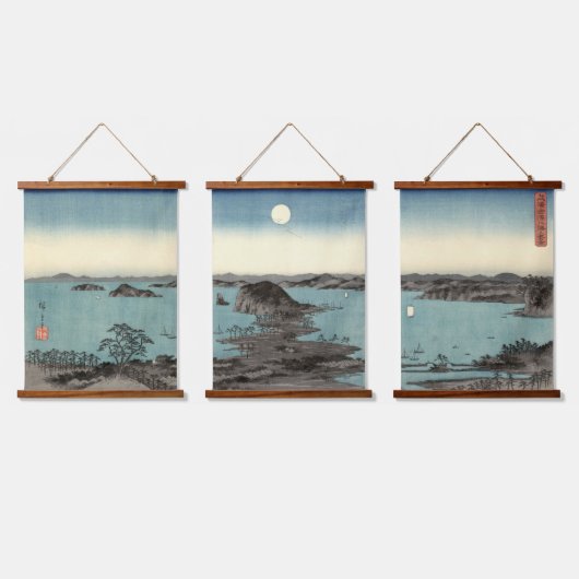 金日本の沢の月明かりの浮世絵 吊り下げ型タペストリー (トリプル)