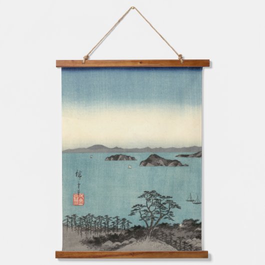 金日本の沢の月明かりの浮世絵 吊り下げ型タペストリー (正面)