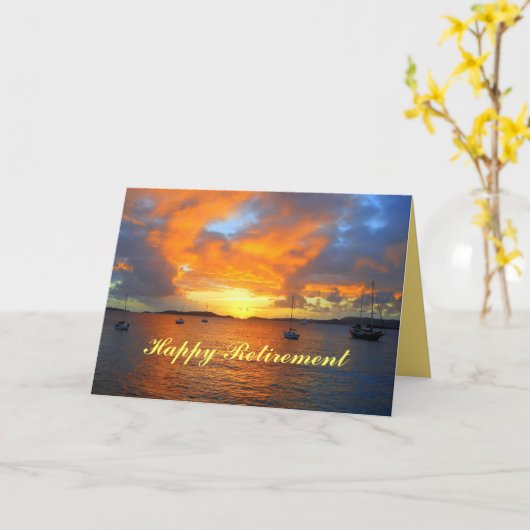 金日没の幸せな退職のヨット カード (黄色い花)