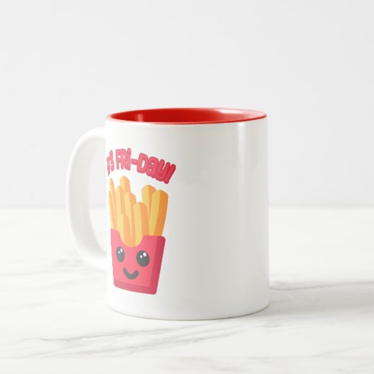 金曜だ!かわいいフランスのフライ漫画 ツートーンマグカップ (正面左)