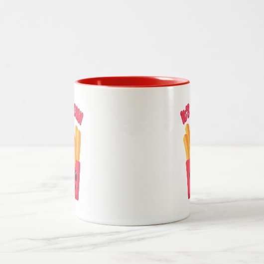 金曜だ!かわいいフランスのフライ漫画 ツートーンマグカップ (中央)