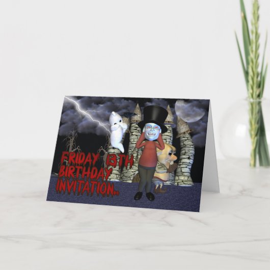 金曜日の第13誕生日の招待状、不気味な幽霊、 招待状 (正面)