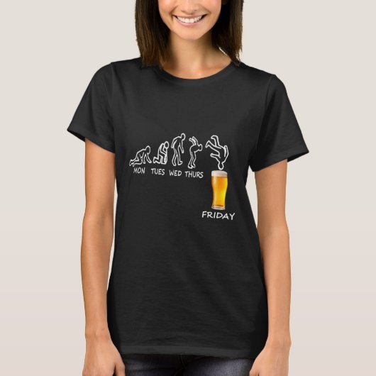 金曜日を楽しみに待つビールギフト、仕事週間おもしろビールTシャツ Tシャツ (正面)