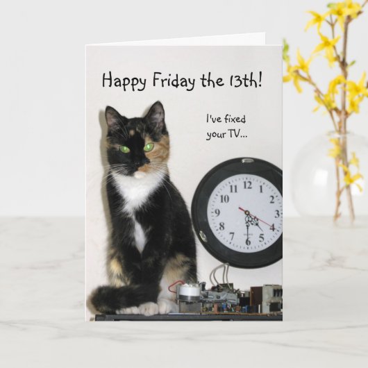 金曜日13日おめでとうございます – テレビを修理しました カード (黄色い花)