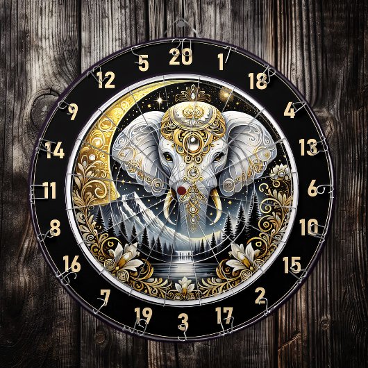 金月の下に白い象が輝く ダーツボード