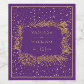 金松のフレーム、縁紫クリスマスウェディング ワインラベル (シングルラベル)