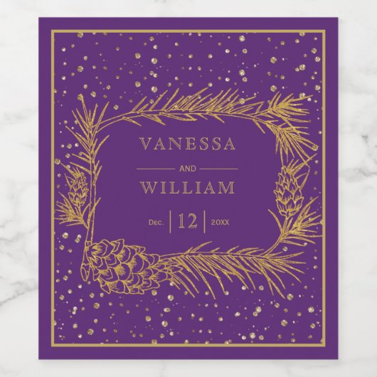 金松のフレーム、縁紫クリスマスウェディング ワインラベル (シングルラベル)