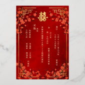 金枠付き赤い中国の結婚式 バイリンガル 箔招待状 (裏面)
