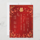 金枠付き赤い中国の結婚式 招待状 (裏面)