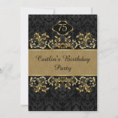 金渦巻、黒いダマスク織の第75誕生会 招待状 (正面)