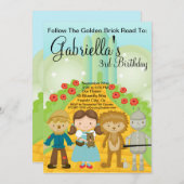 金煉瓦道の誕生日の招待を後を追って下さい 招待状 (正面/裏面)