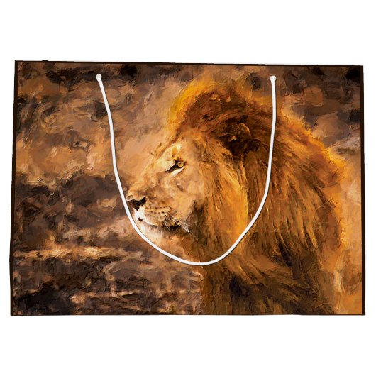 金王を絵を描いているArtライオン ラージペーパーバッグ (裏面)