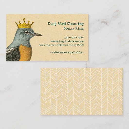 金王冠を持つヴィンテージの鳥 名刺 (正面/裏面)