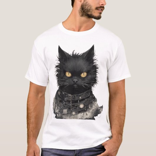 金目のストイック黒猫 Tシャツ (正面)