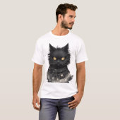 金目のストイック黒猫 Tシャツ (正面フル)