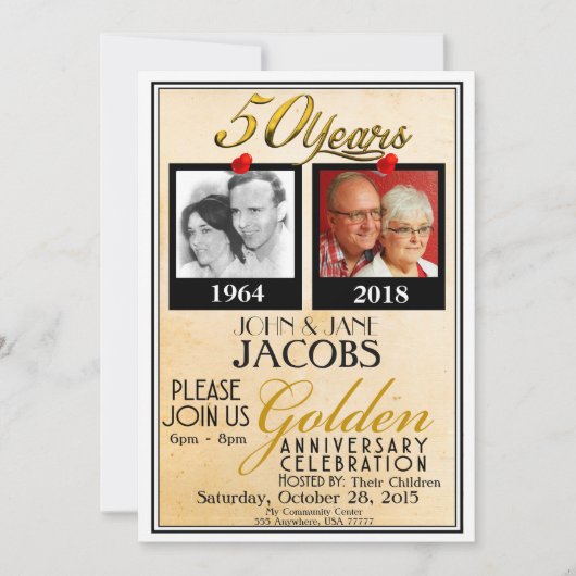 金第50記念日の招待状w/envelopes 招待状 (正面)