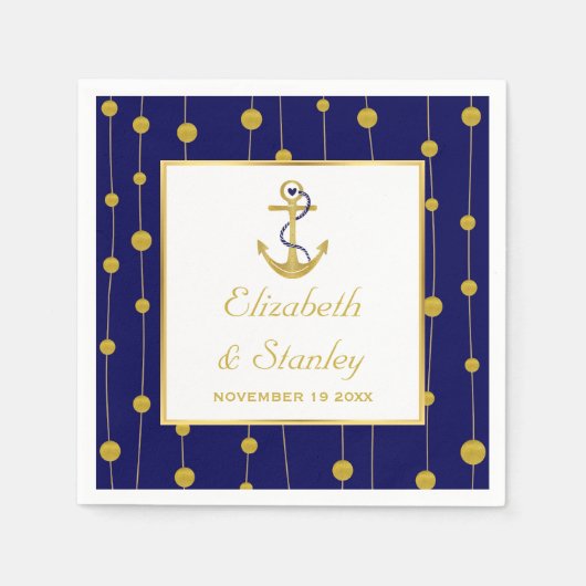 金箔いかり航海のモダン結婚の スタンダードカクテルナプキン (正面)