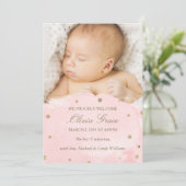 金箔とピンクの水彩誕生のお知らせ 案内状 (スタンド正面)