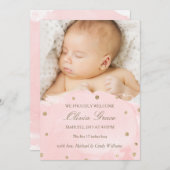 金箔とピンクの水彩誕生のお知らせ 案内状 (正面/裏面)