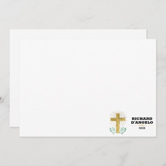 金箔と緑の月桂樹の十字 ノートカード (正面/裏面)