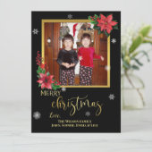 金箔と雪片と黒のポインセチア シーズンカード (スタンド正面)