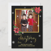 金箔と雪片と黒のポインセチア シーズンカード (正面)