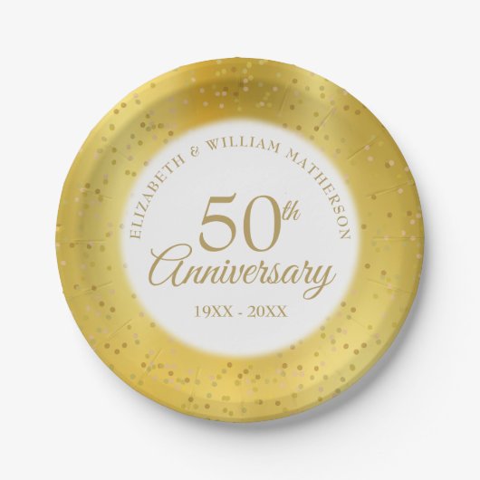 金箔に輝くゴールドダストの50回結婚記念 ペーパープレート (正面)