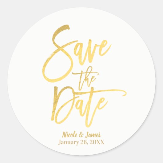 金箔のスクリプトフェイクの好みの日モダン付を保存 ラウンドシール (正面)