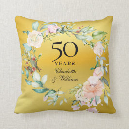 金箔のバラのガーランドでお祝いする結婚50周年記念 クッション