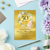 金箔のバラのガーランド 50周年記念の結婚式 アクリル招待状 (インサイチュ (ウェディング))