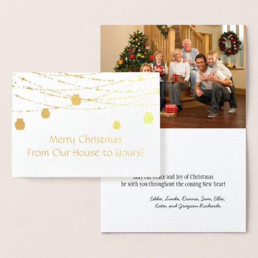 金箔のメイソン・ジャー・ストリング・ライトフォトクリスマス 箔カード (ディスプレー)